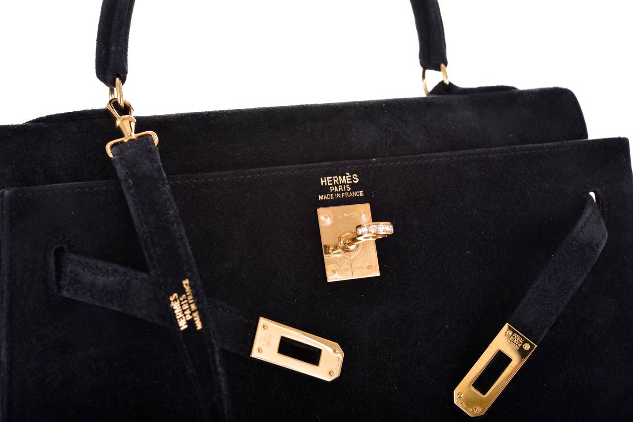 HERMES KELLY 25CM BLACK SUEDE WITH DIAMONDS SUPER RARE JaneFinds 3