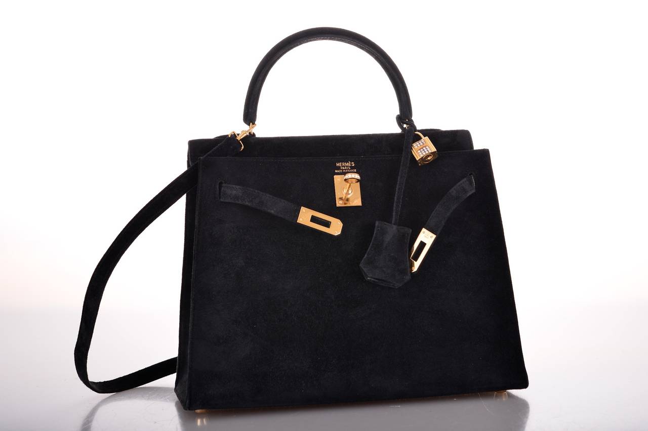 HERMES KELLY 25CM BLACK SUEDE WITH DIAMONDS SUPER RARE JaneFinds 5