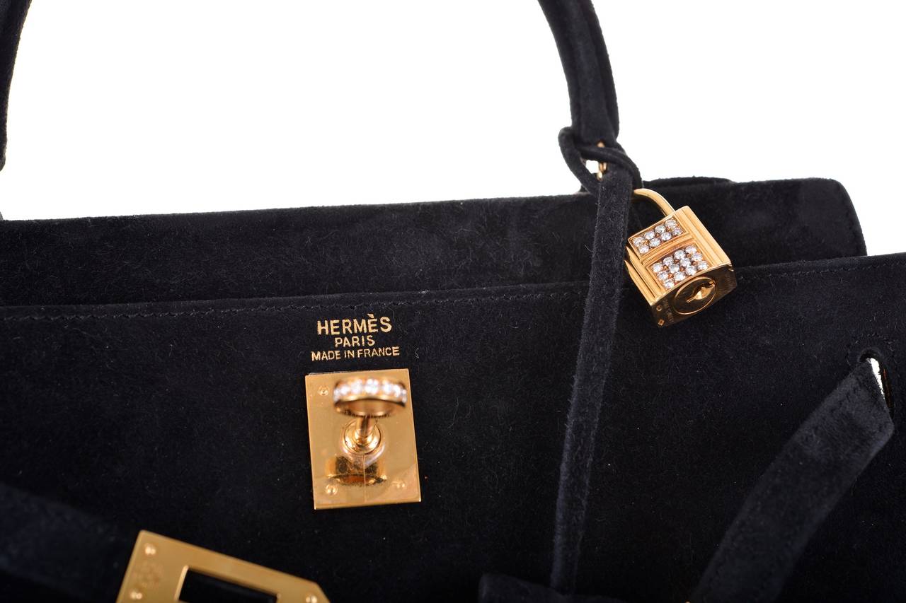 HERMES KELLY 25CM BLACK SUEDE WITH DIAMONDS SUPER RARE JaneFinds 6