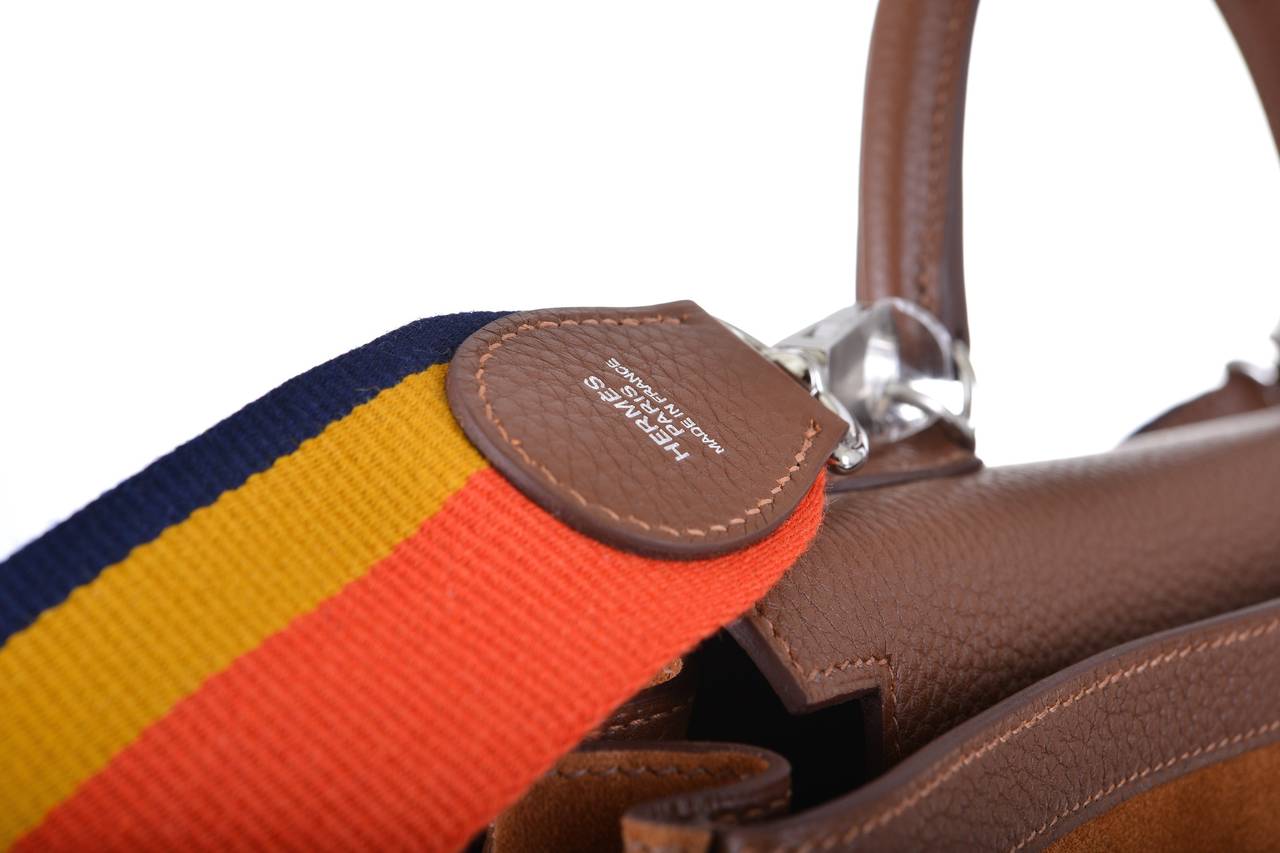 Women's HERMES KELLY BAG 35CM LIMITED EDITION GRIZZLY SUEDE WITH RAINBOW STRAP JaneFinds