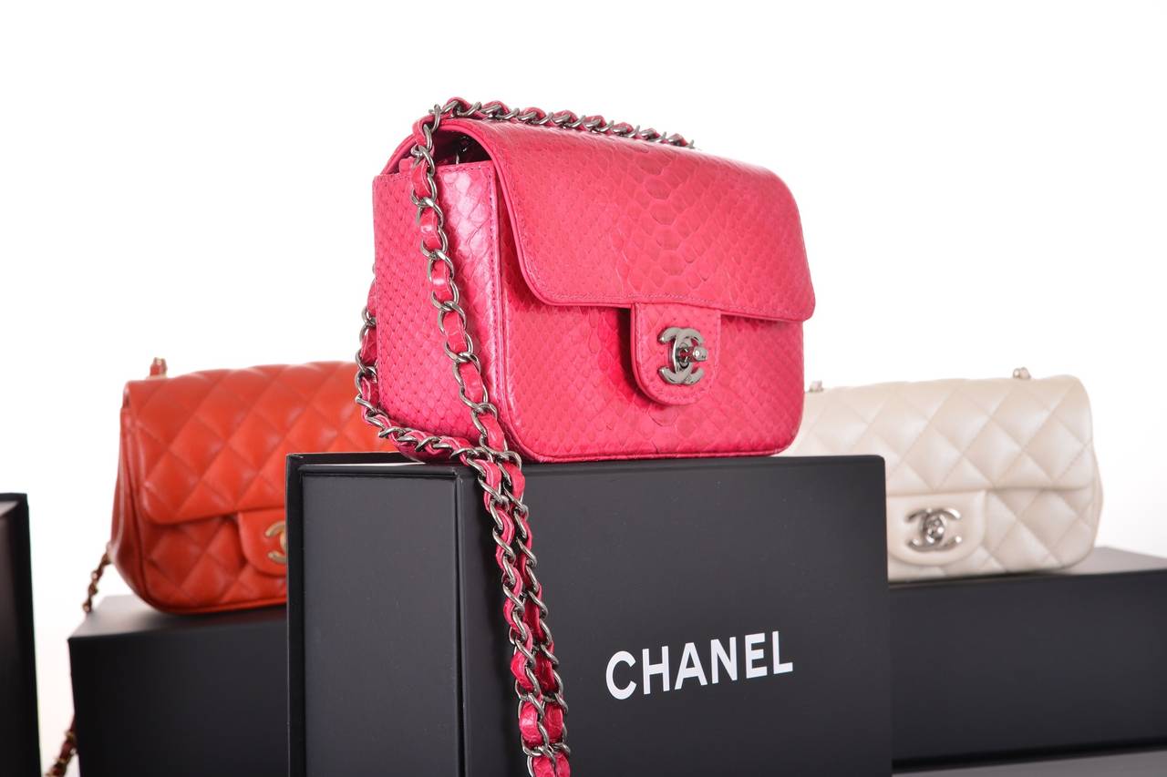 CHANEL BNIB PYTHON SMALL CLASSIC FLAP CROSS BODY JaneFinds In New Condition In NYC Tri-State/Miami, NY