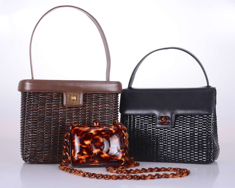 HAMPTONS MUST CHANEL VINTAGE Bag SUPER RARE WICKER & LEATHER 4