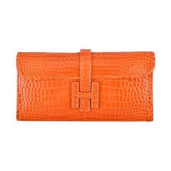 HERMES JIGE CLUTCH 29CM ORANGE POROSUS CROCODILE JaneFinds