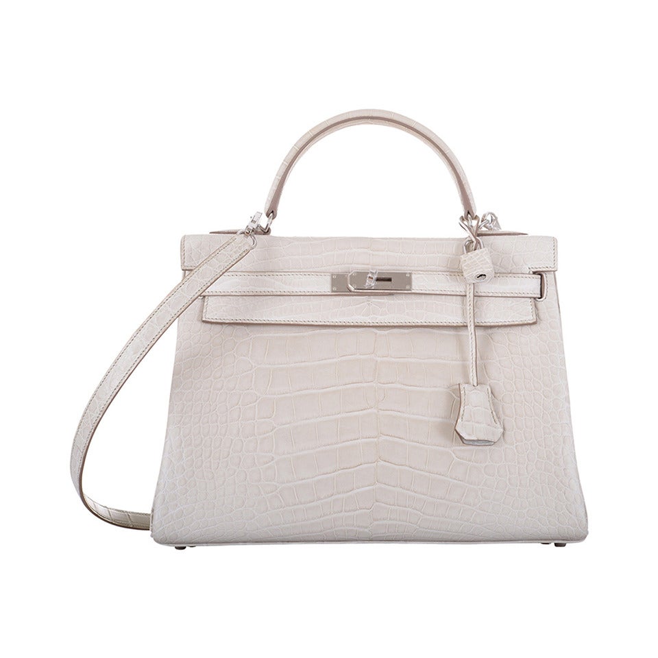 HERMES KELLY BAG 32cm BETON MATTE ALLIGATOR WITH PALLADIUM HARDWARE JaneFinds