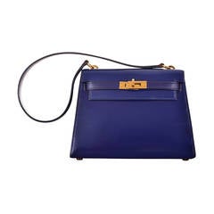 HERMES KELLY 20cm SAPPHIRE KELLY CLUTCH POCHETTE VINTAGE JaneFinds