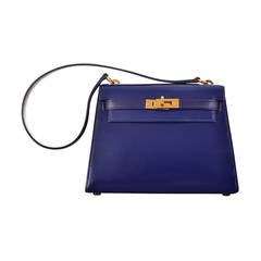 HERMES KELLY 20cm SAPPHIRE KELLY CLUTCH POCHETTE VINTAGE JaneFinds