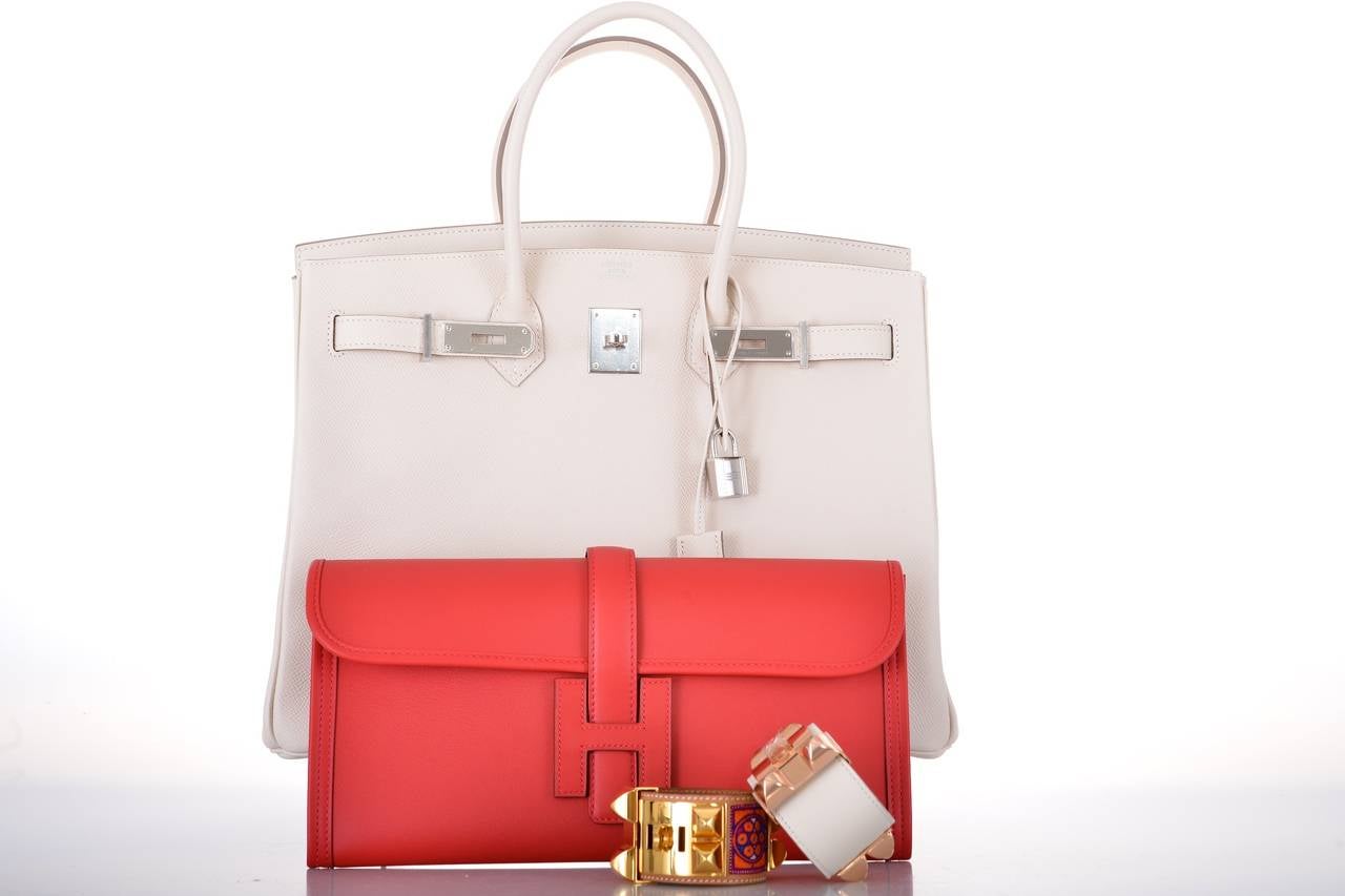 HERMES JIGE ELAN 29CM SWIFT RED VERMILLION STUNNING CLUTCH ...  