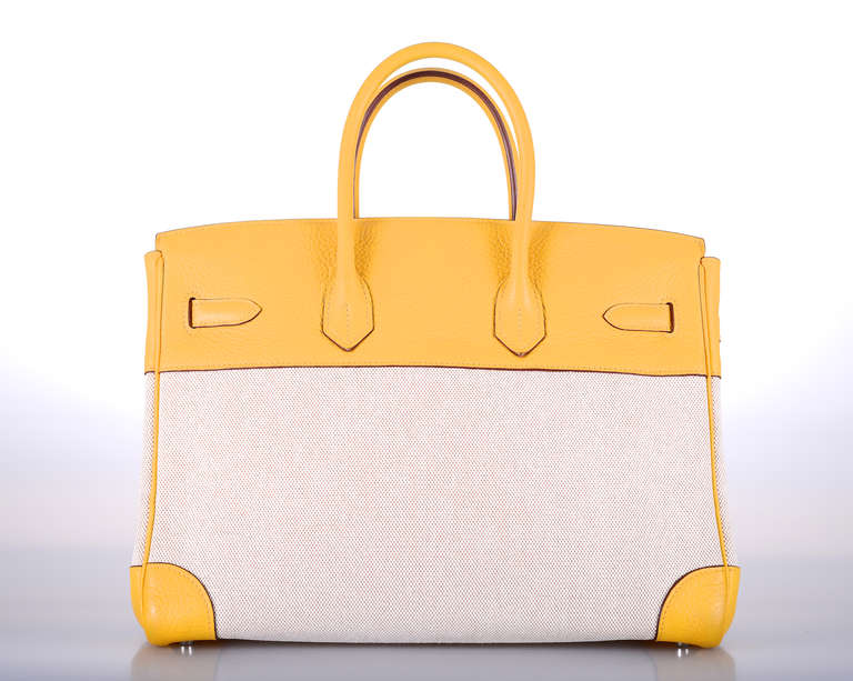 SUMMER STAPLE HERMES BIRKIN BAG 35cm 2 TONE SOLEIL WITH TOILE INSANE In Excellent Condition In NYC Tri-State/Miami, NY