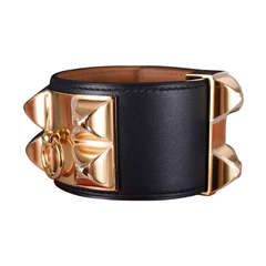 "URBAN LEGEND" HERMES CDC BLACK BRACELET LEATHER with GOLD HARDWARE SZ SMALL !