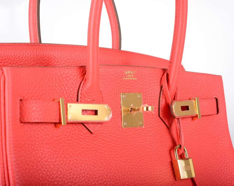 As always, another one of my fab finds! Hermes 30cm BIRKIN for Summer 2014! NEW ROSE JAIPUR! Gorgeous bright NEON PINK with GOLD hardware togo leather.
MY CAMERA TAKES ACCURATE PICTURES, BUT THE COLOR IS REALLY VERY SPECIAL!

This bag comes with