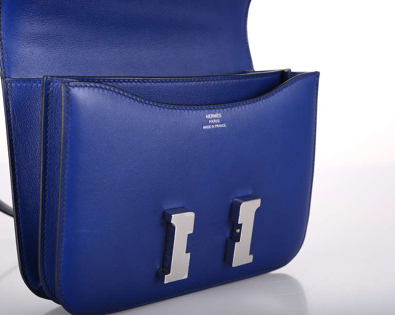 HERMES CONSTANCE BLUE SAPPHIRE 18cm PALLADIUM HARDWARE JaneFinds In New Condition In NYC Tri-State/Miami, NY