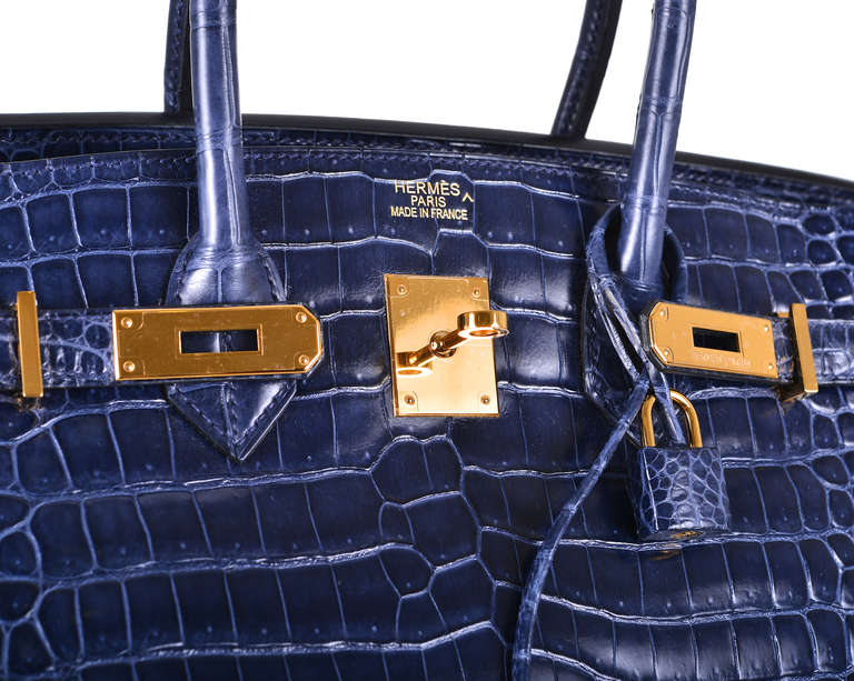 HERMES BIRKIN BAG 35cm BLUE ABYSSE CROCODILE GOLD HARDWARE In New Condition In NYC Tri-State/Miami, NY