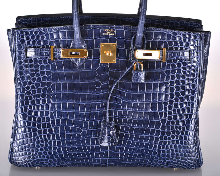 Women's HERMES BIRKIN BAG 35cm BLUE ABYSSE CROCODILE GOLD HARDWARE