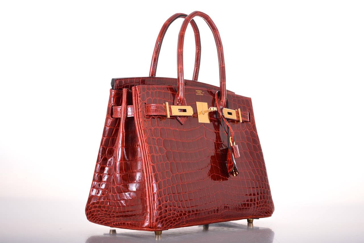 Brown HERMES BIRKIN BAG 30CM ROUGE H CROCODILE GHW JaneFinds For Sale