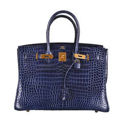 HERMES BIRKIN BAG 35cm BLUE ABYSSE CROCODILE GOLD HARDWARE