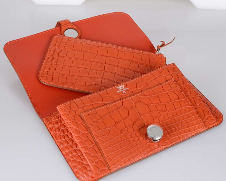 HERMES DOGON WALLET / CLUTCH ALLIGATOR SANGUINE Matte JaneFinds 5