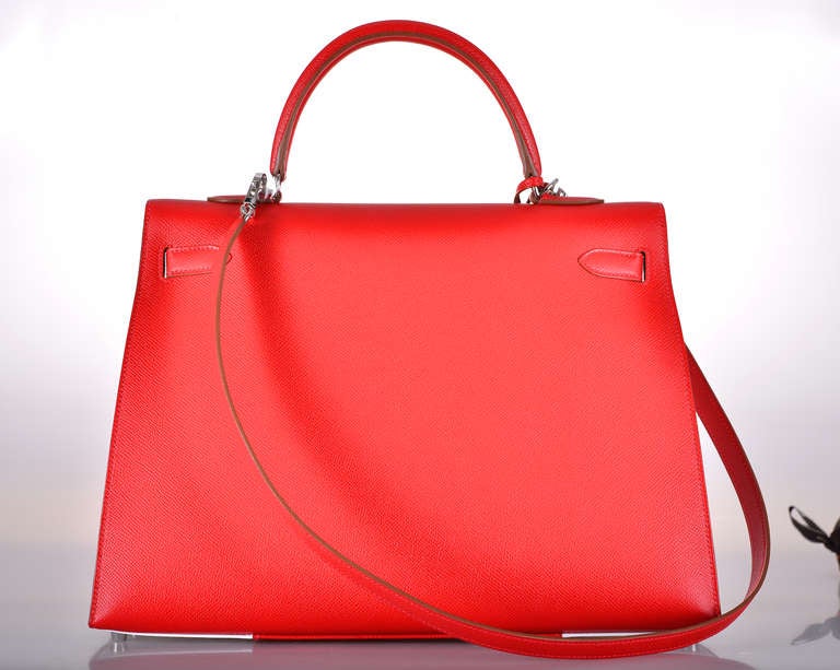 HERMES KELLY FLAG BAG 35cm WHITE * Red * EPSOM JaneFinds In New Condition In NYC Tri-State/Miami, NY