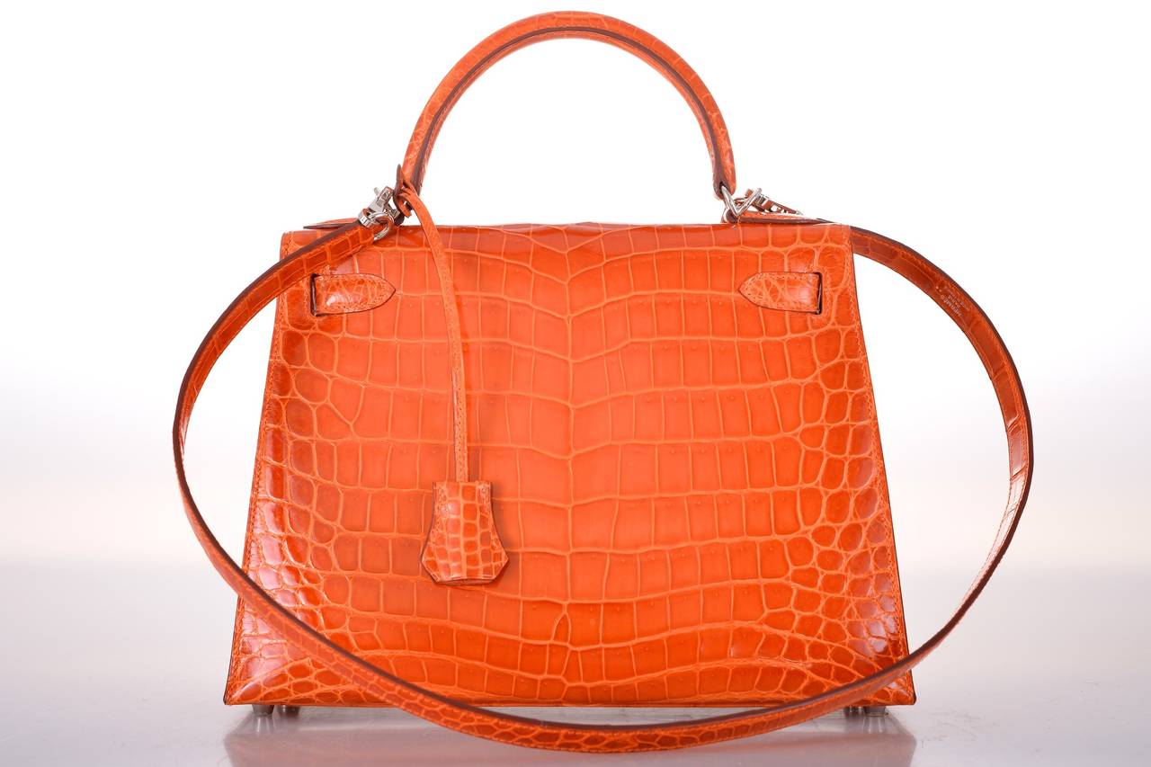 Red Hermes Kelly Bag 28cm Crocodile Orange Simply Stunning! JaneFinds