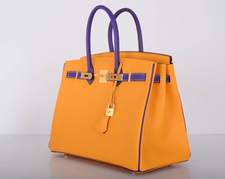 MUST C Hermes BIRKIN Special Order HSS 35cm JAUNE / VIOLET GHW In New Condition In NYC Tri-State/Miami, NY