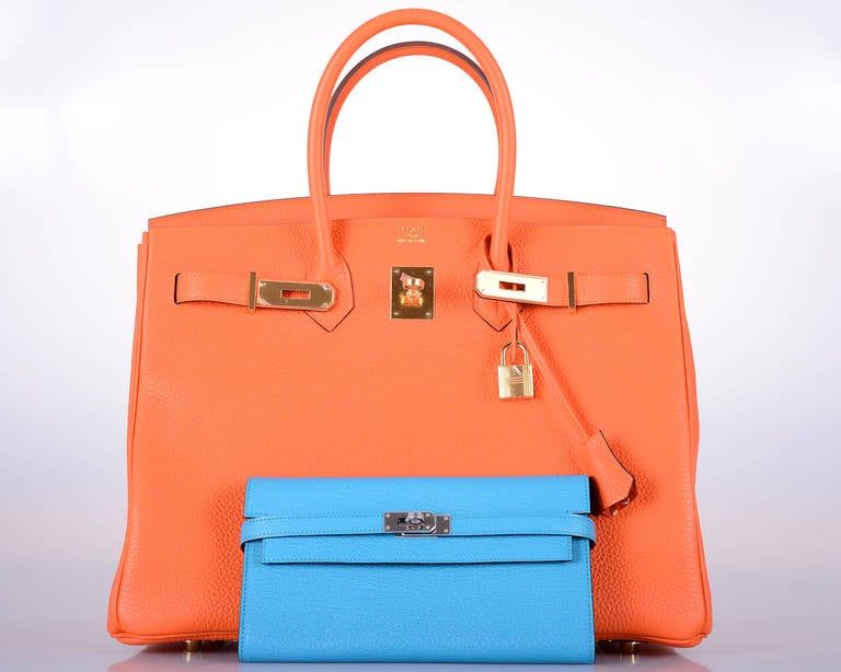 NEW HERMES KELLY LONGUE WALLET TURQUOISE Clutch CHEVRE LEATHER at ...  