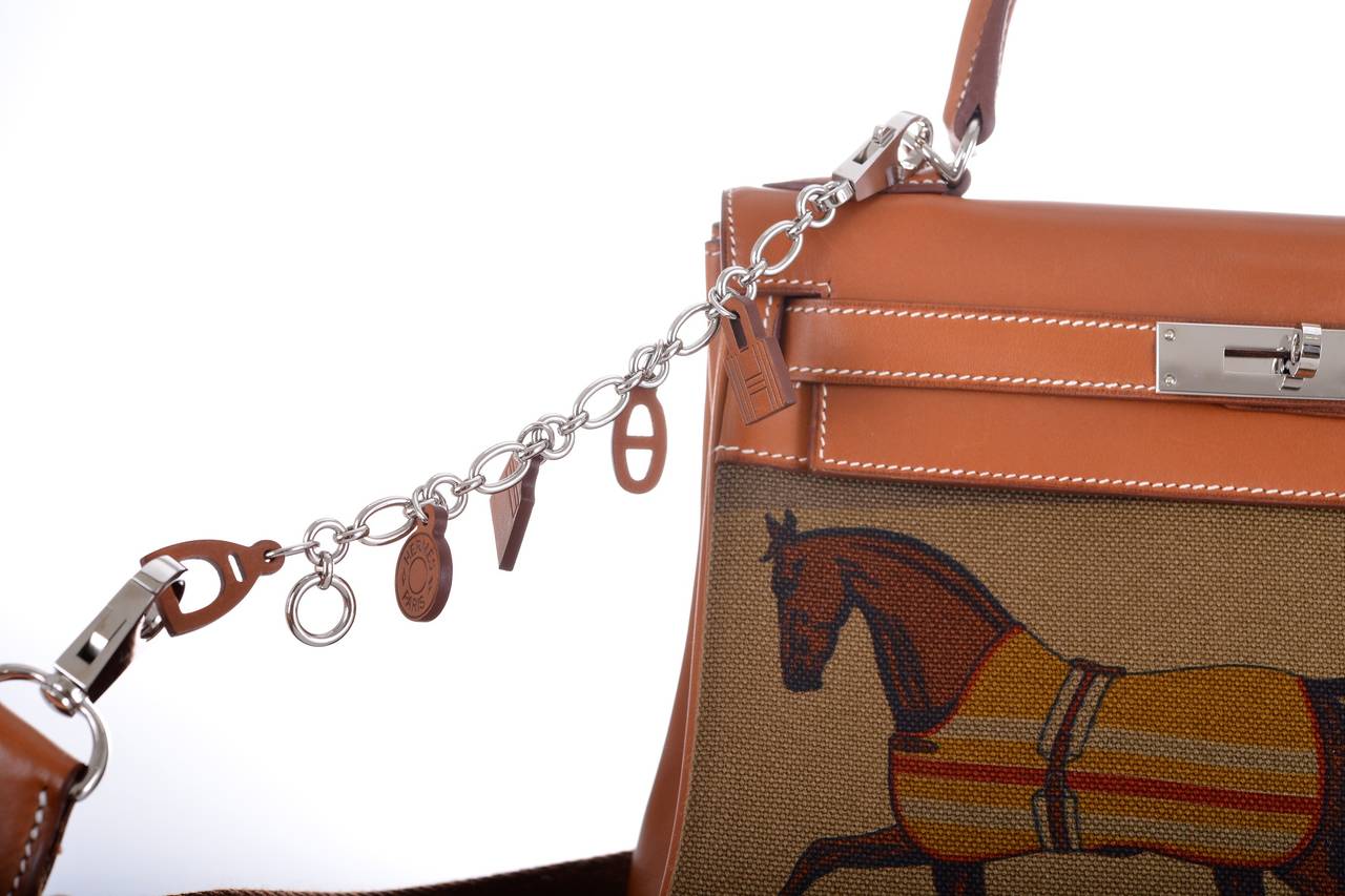 HERMES KELLY BAG 28CM AMAZONE BARENIA / TOILE HORSE PRINT JaneFinds In New Condition In NYC Tri-State/Miami, NY