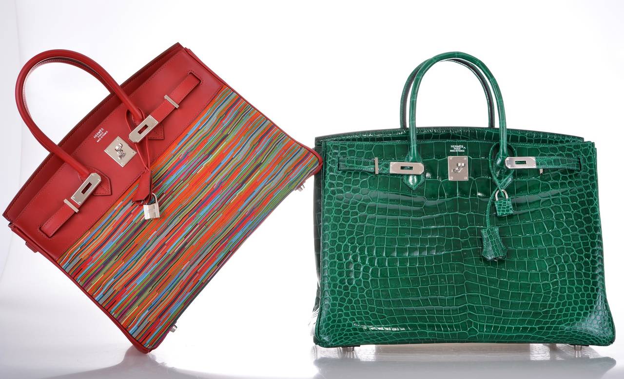 Blue HERMES BIRKIN BAG 40CM EMERALD GREEN CROCODILE (vert Émeraude) PHW JaneFinds For Sale