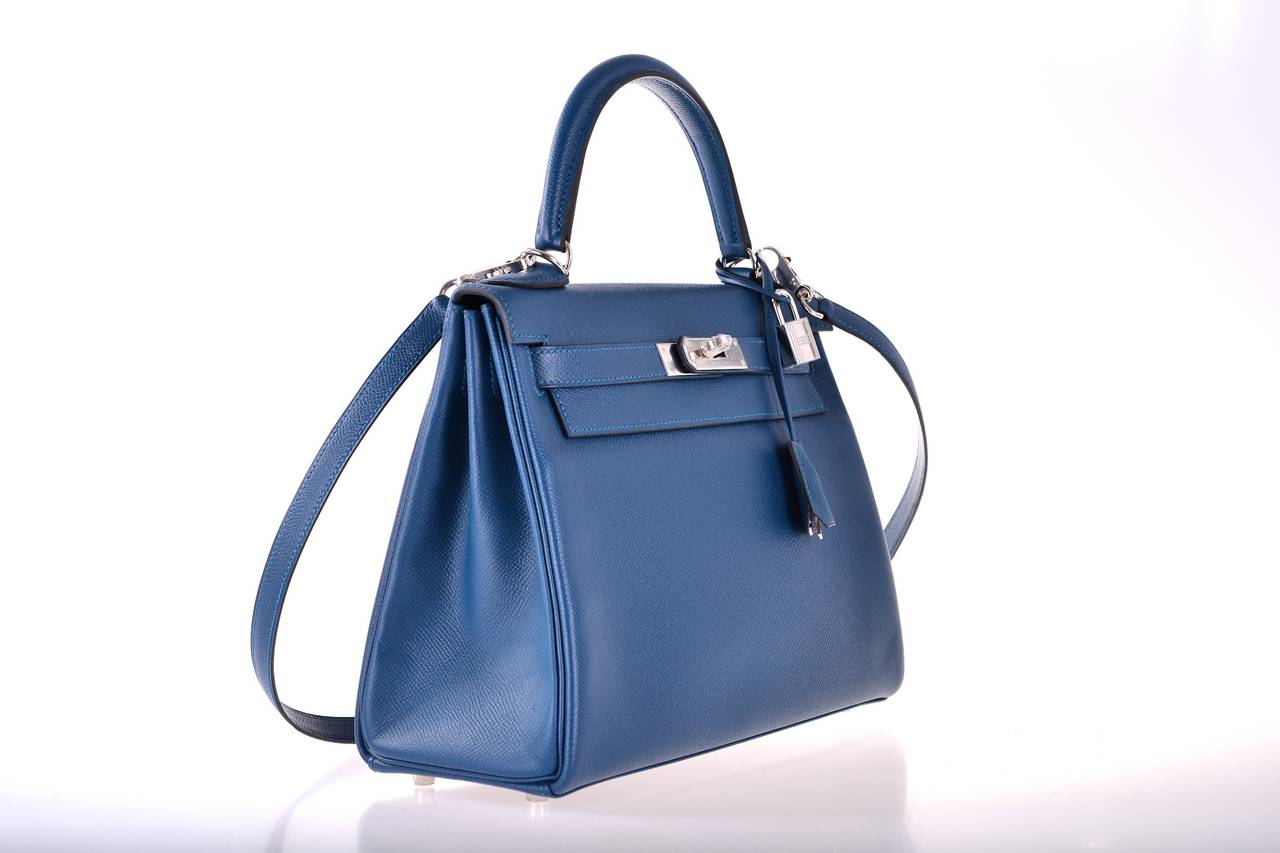 HERMES KELLY BAG 28CM BLUE THALASSA EPSOM PHW INCREDIBLE COLOR! JaneFinds In New Condition For Sale In NYC Tri-State/Miami, NY