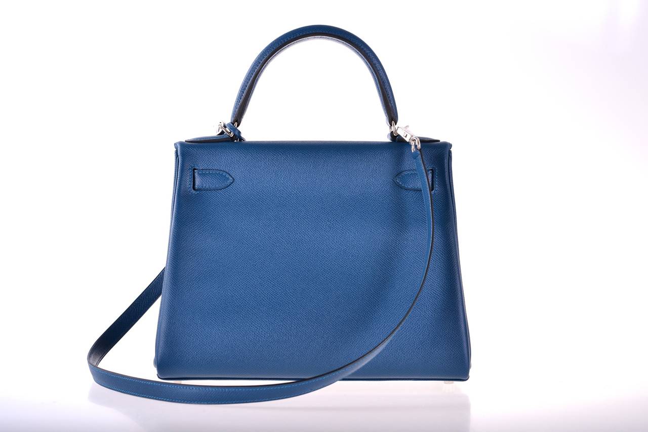 Women's HERMES KELLY BAG 28CM BLUE THALASSA EPSOM PHW INCREDIBLE COLOR! JaneFinds For Sale