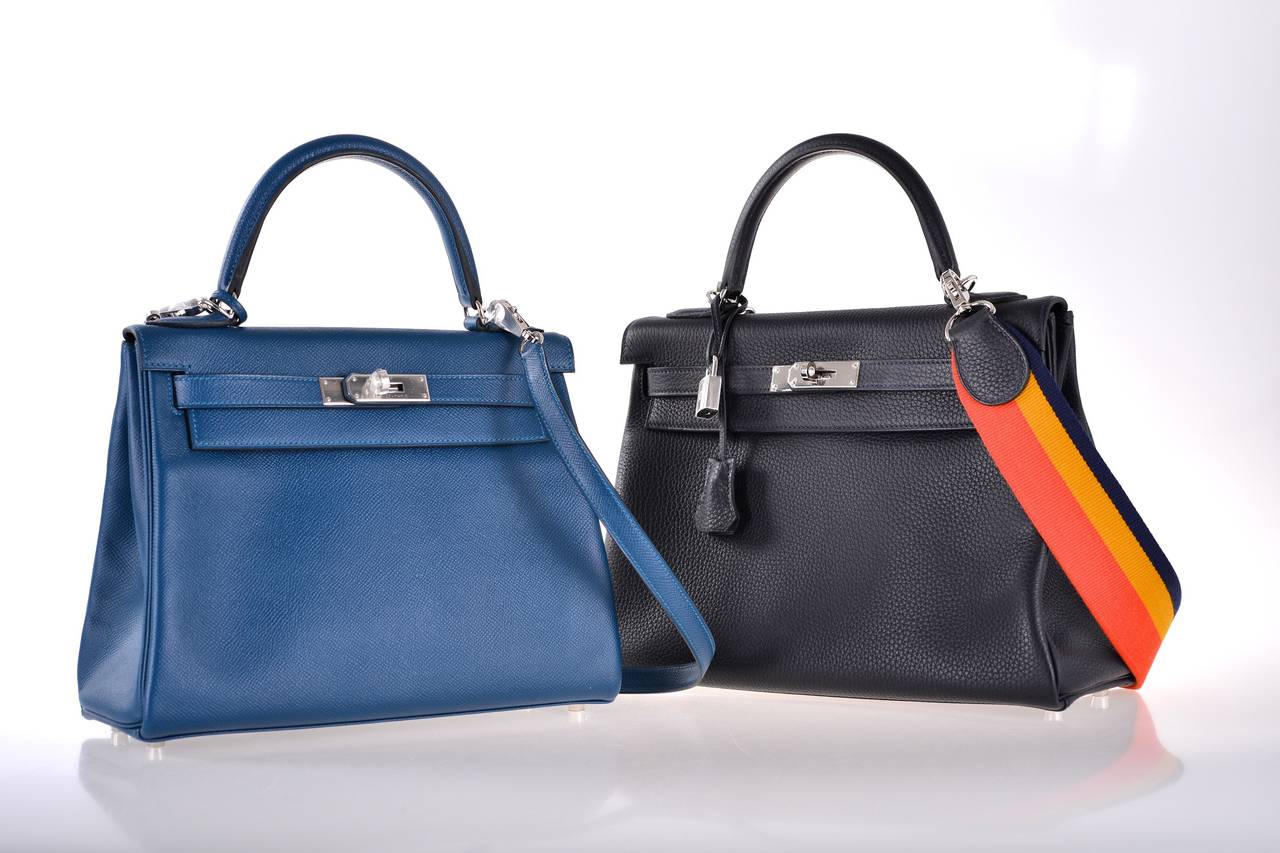 HERMES KELLY BAG 28CM BLUE THALASSA EPSOM PHW INCREDIBLE COLOR! JaneFinds For Sale 6