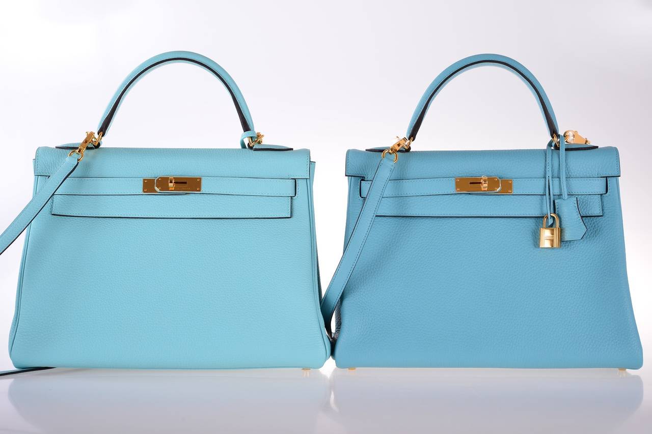 Hermes Kelly 32cm Blue Atoll Bag - Upper-Luxury