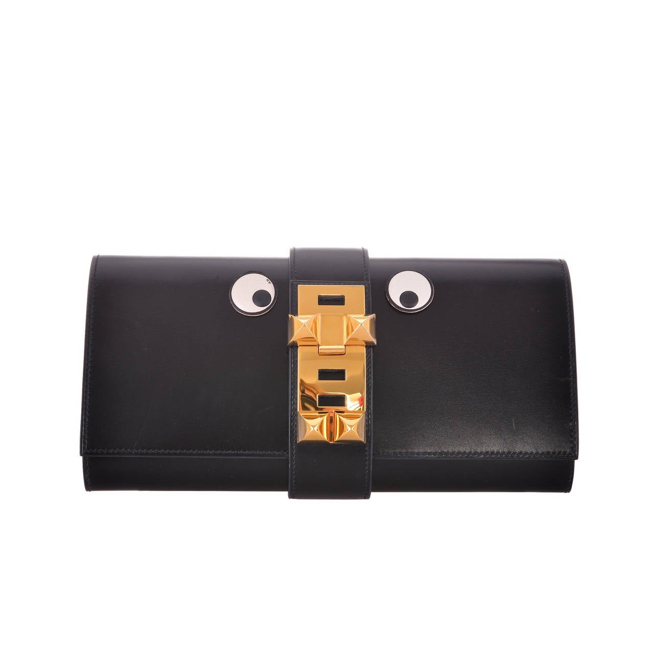 HERMES 29CM MEDOR CLUTCH BOX CALF BLACK GOLD HARDWARE DISCONTINUED ...