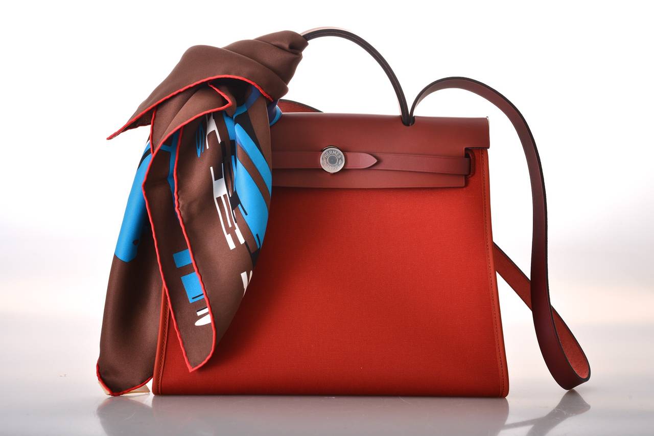 HERMES ZIP HERBAG ROUGE H CROSSBODY CANVAS & LEATHER JaneFinds 1