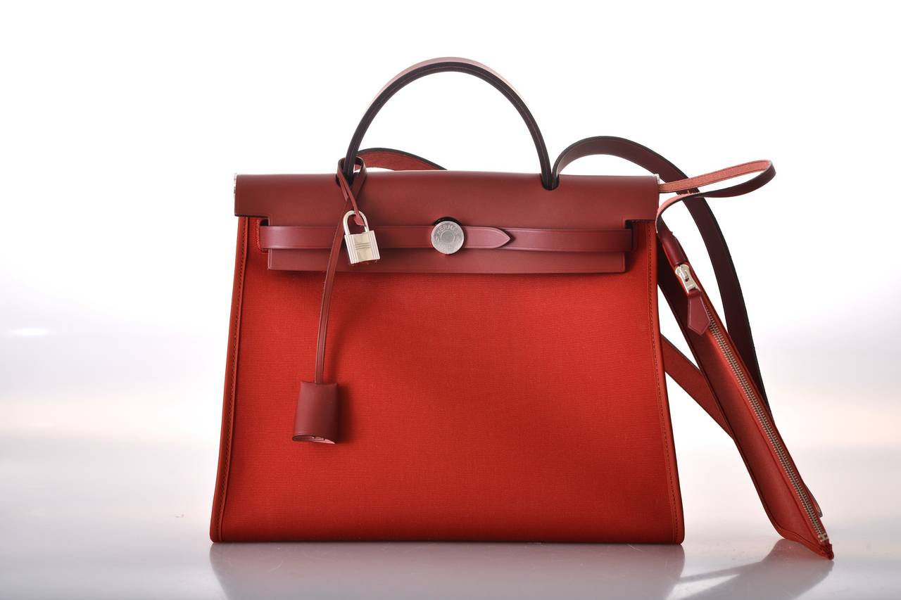 HERMES ZIP HERBAG ROUGE H CROSSBODY CANVAS and LEATHER JaneFinds ...  