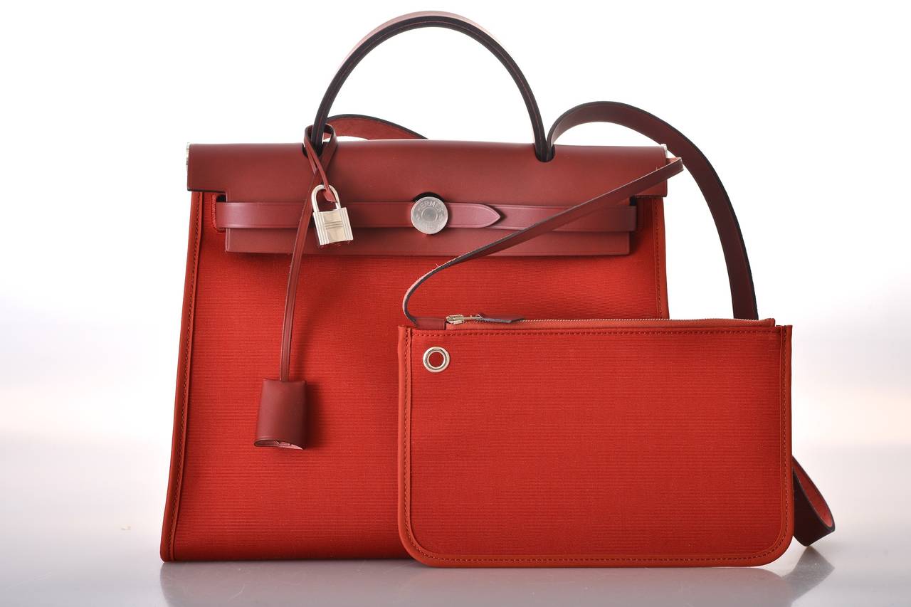 HERMES ZIP HERBAG ROUGE H CROSSBODY CANVAS & LEATHER JaneFinds 2