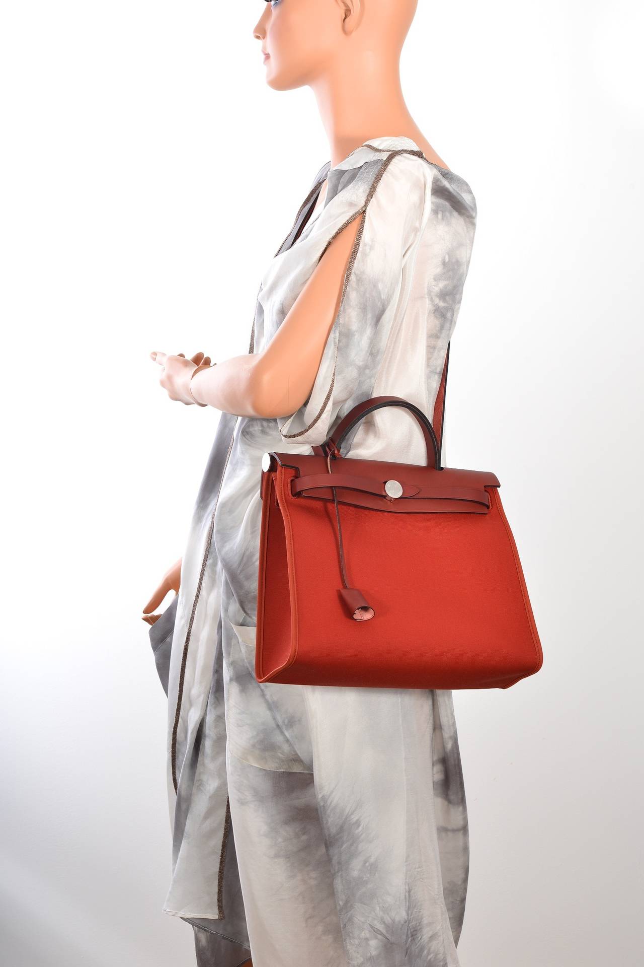 HERMES ZIP HERBAG ROUGE H CROSSBODY CANVAS & LEATHER JaneFinds 3
