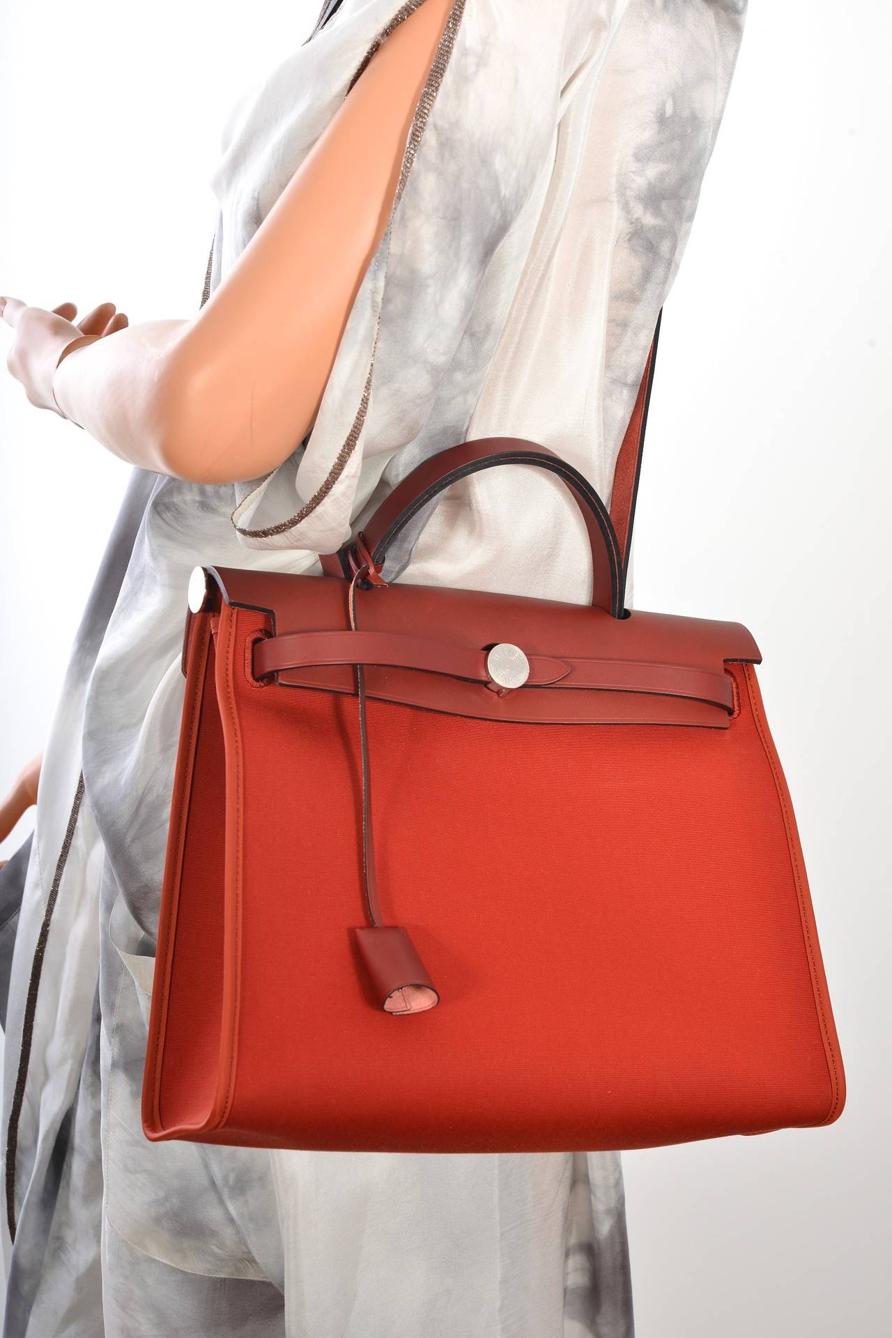 hermes canvas red orange cross body bag orange red brown gold