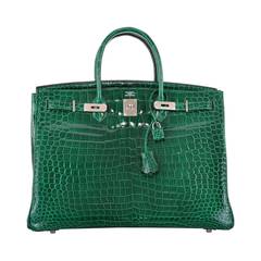 HERMES BIRKIN BAG 40CM EMERALD GREEN CROCODILE (vert Émeraude) PHW JaneFinds