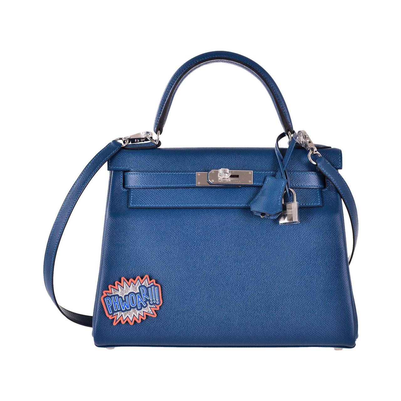 HERMES KELLY BAG 28CM BLUE THALASSA EPSOM PHW INCREDIBLE COLOR! JaneFinds For Sale