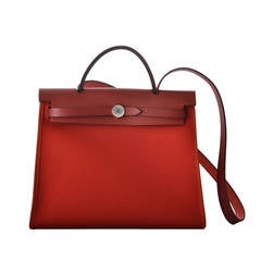 HERMES ZIP HERBAG ROUGE H CROSSBODY CANVAS & LEATHER JaneFinds
