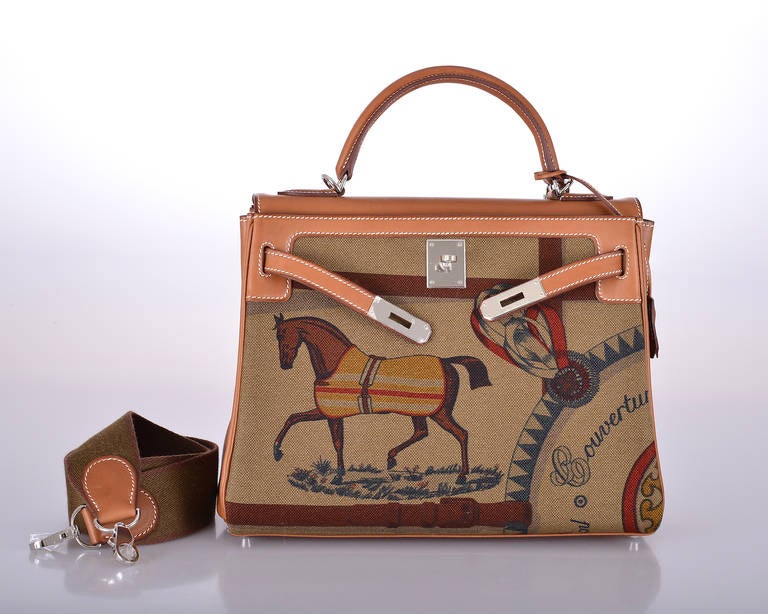 COLLECTORS HERMES KELLY BAG 32cm AMAZONE BARENIA / TOILE HORSE PRINT In New Condition In NYC Tri-State/Miami, NY