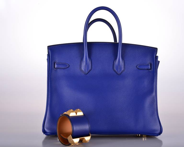 SUPER! HERMES BIRKIN BAG 25cm SAPPHIRE GOLD HARDWARE In Excellent Condition In NYC Tri-State/Miami, NY