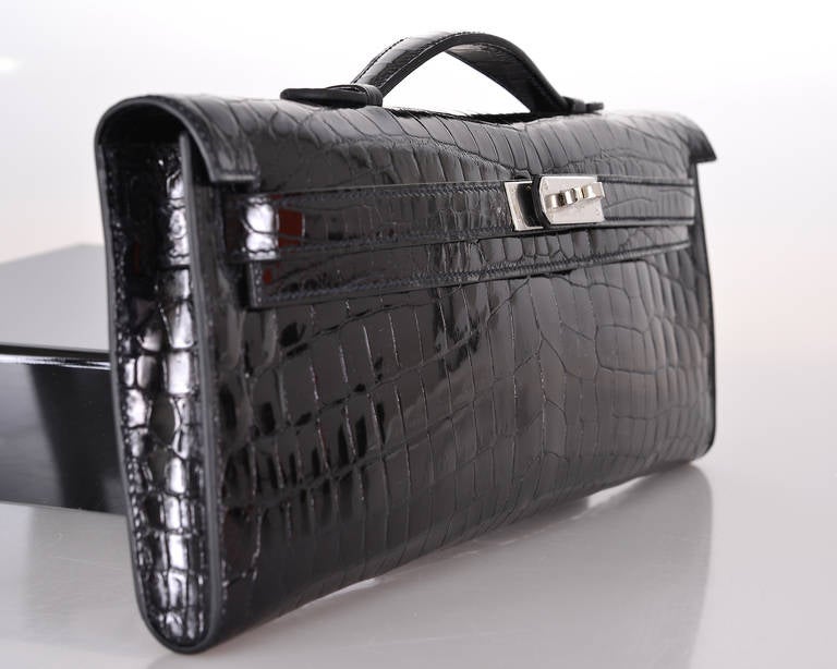 HERMES Kelly Cut CLUTCH POCHETTE CROCODILE BAG BLACK PALL HARDWARE ...  