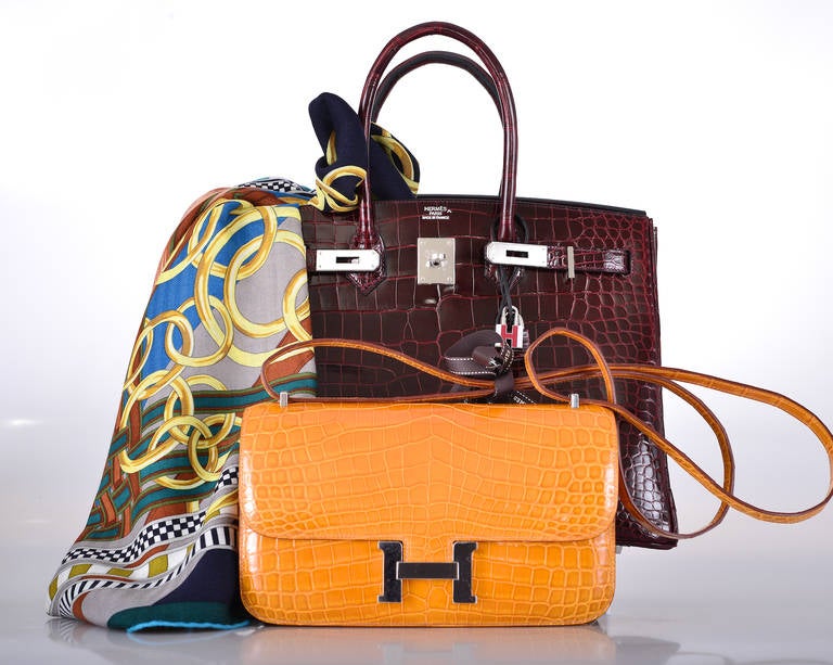 HERMES CONSTANCE ELAN CROCODILE SAFFRON PALL HARDWARE JaneFinds In New Condition In NYC Tri-State/Miami, NY