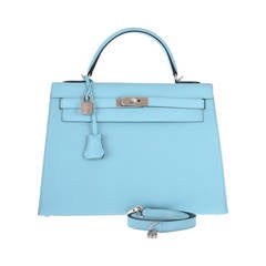 HERMES KELLY BAG BLUE BLEU ATOLL TOGO PALL HARDWARE JaneFinds