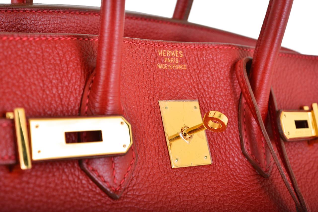 HERMES BIRKIN BAG 35CM ROUGE VIF WITH GOLD HARDWARE JaneFinds In Excellent Condition In NYC Tri-State/Miami, NY