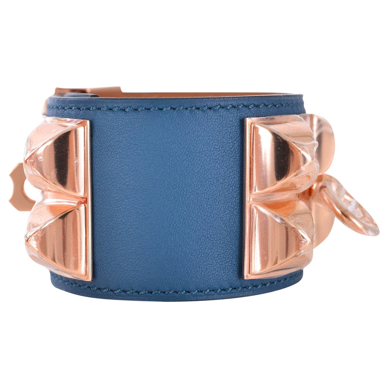 HERMES CDC COLLIER DE CHIEN BRACELET BLUE COLVERT ROSE GOLD MEDOR ...  