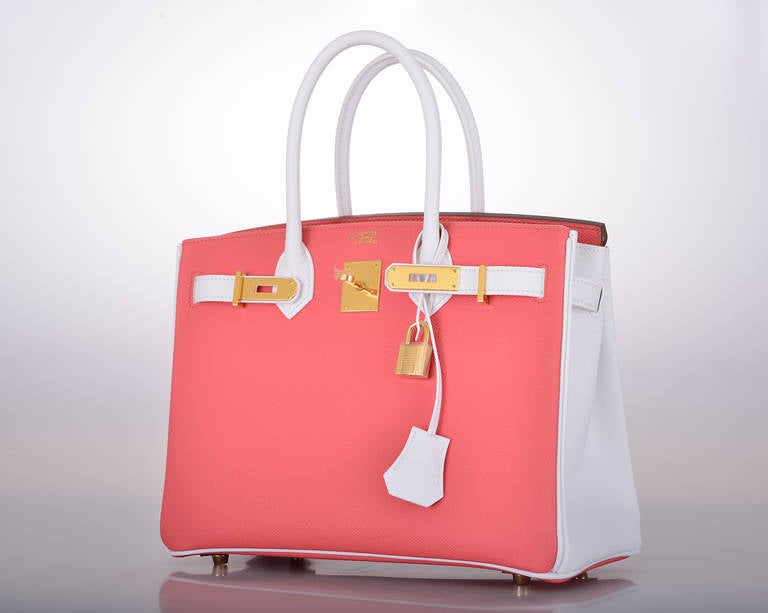 ONE & ONLY HERMES BIRKIN BAG HSS 3Ocm FLAMINGO WHITE GOLD HARDWARE In New Condition In NYC Tri-State/Miami, NY