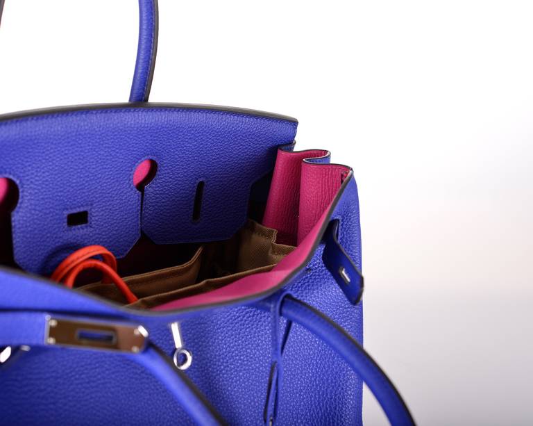 SPECIAL ORDER HSS HERMES BIRKIN BAG 35cm BLUE ELECTRIC FUCHSIA INTERIOR In Excellent Condition In NYC Tri-State/Miami, NY