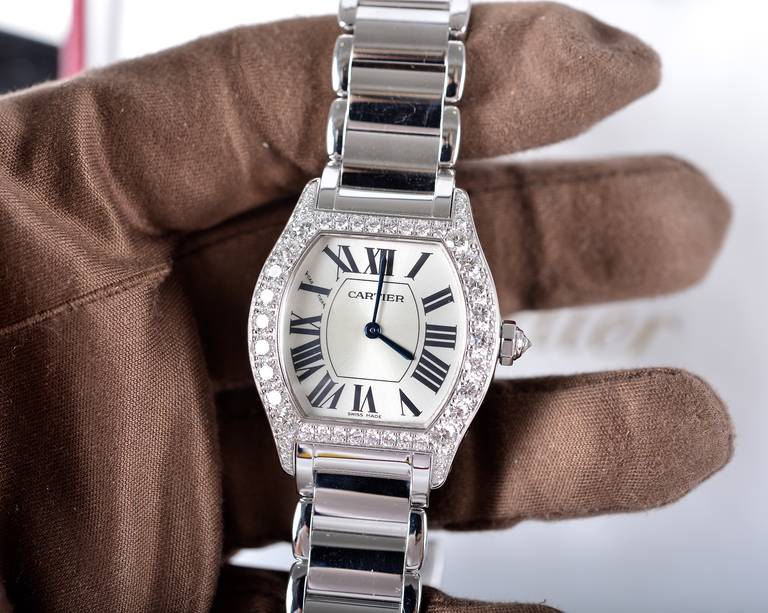 Cartier Lady's White Gold and Diamond Tortue Wristwatch with Bracelet 2