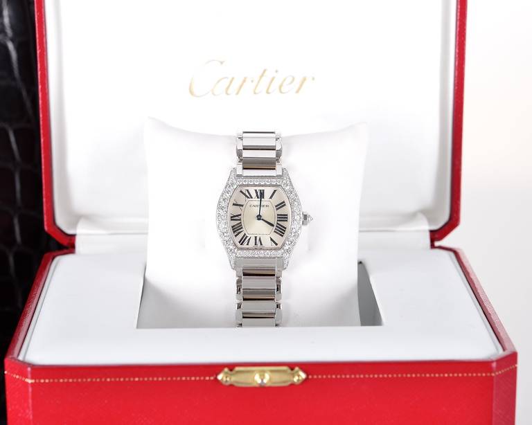 Cartier Lady's White Gold and Diamond Tortue Wristwatch with Bracelet 4